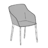 Dining chair, gray upholstered fabric, curved back with vertical seam, light wood tapered legs, minimalist design, product shot.