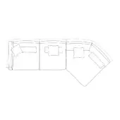 Modular sectional sofa line drawing, light gray, L-shape with square pillows, rounded edges, and dashed outline on white background.