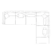Modular sectional sofa line drawing, light gray, L-shape with rectangular extension, boxy cushions, customizable modules, minimalist style.