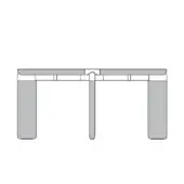 Kenobi table drawing, rectangular gray wood, drop-leaf design with two legs and central vertical support, technical illustration.