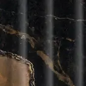 Dark marble texture with golden-brown veining, three vertical reflective streaks, and rough crystalline fissures, resembling aqua geode detail.