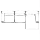 Sectional sofa line drawing, white background, rectangular cushions, L-shape configuration, horizontal seams, pocket details, contemporary design.