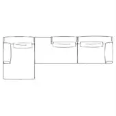 Sectional sofa line drawing, black and white, L-shape with rectangular modules and recessed cushion details, contemporary design.