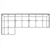 Modular sectional sofa line drawing, black and white, L-shape with rectangular modules and geometric, minimalist design.