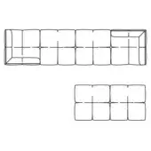 Rectangular block diagrams, black lines on white, show horizontal arrangements of twelve and six blocks, varying internal divisions.