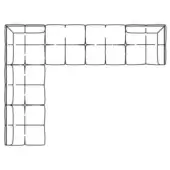 Modular sectional sofa line drawing, black on white, rectangular blocks forming an L-shape with a geometric, minimalist design.