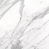 Calacatta grey marble texture with white background and irregular grey veining, polished finish displaying a dynamic, flowing pattern.