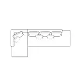 Modular sofa system schematic, white line drawing, corner and linear sections with arrows indicating customizable arrangement and geometric form.