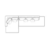 Sectional sofa black line drawing, corner and longer sections with rounded cushions, minimalist design, product rendering “altana – composition b”.