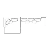 Modular sofa system diagram showing L-shaped and straight sections with rotational mechanisms, upholstered in fabric, white background.