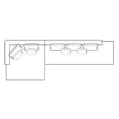 Modular seating system diagram, white and gray line drawing, showing armchair and three swivel base modules in flexible arrangement.
