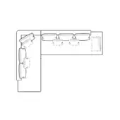 Modular sectional sofa “altana” schematic, black line drawing, corner units with rectangular cushions, dashed line details, white background.
