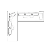 Modular sofa schematic, dark lines, L-shape, rectangular cushions, adjustable arrangement, minimalist furniture layout plan.