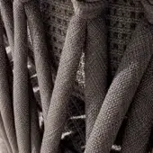 Tortora cord co03 textile, woven gray-brown fabric with heathered texture, features thick vertical folds and a lighter central strip.