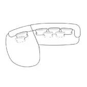 Modular sofa black line drawing, rounded low profile, four rectangular back cushions, dashed circular texture, continuous base, minimalist design.