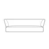 Sofa line drawing, minimalist design, curved back, rectangular silhouette, white background, size options labeled “a-b” below.