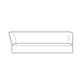 Londy sofa, line drawing, left hand configuration, low rectangular profile, single cushion, minimalist modern design, white background.