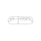 Sectional sofa black and white line drawing, curved backrests, six square cushions, minimalist design, internal cushion structure detail.
