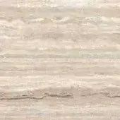 Travertine stone texture with layered horizontal striations in beige, cream, and gray tones, displaying a honed, lightly polished finish.