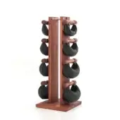 Medicine ball rack, walnut wood, crescent-shaped leather balls held on pegs with a circular base, displaying “Cassoni” text.