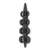 Exercise roller shadow dark gray vertical spine with five circular padded black attachments, studio shot.