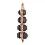 Wooden spine stretcher with five black cushioned pads and white trim, featuring a medium wood grain and circular cutouts.