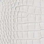 White crocodile-embossed leather texture with a repeating rectangular scale pattern and subtle gloss finish, displaying “pinetti” branding.