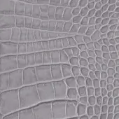 Light grey alligator-pattern leather texture with rectangular and rounded scales, matte finish, and imprinted “Pinetti Florida leather” text.