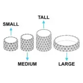 Wire baskets, silver-grey, arranged by size—small to large—showing triangular lattice pattern and open cylindrical shape in a studio setting.