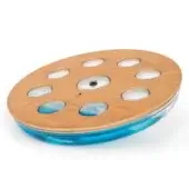 Wooden tray with translucent blue base, circular design, nine domed liquid-filled compartments, and “NOMO” text detail.
