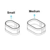Washcloth holders, light wood tone, rectangular shape with rounded edges, displayed in small and medium sizes with upward-pointing arrows.