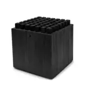 Dark gray wooden cube container with a grid of rectangular wooden blocks, featuring a small embossed NOHRD logo, on a white surface.