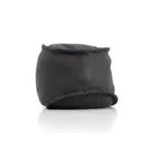 Black camera lens pouch with embossed “NOHRD” text, crafted from textured dark gray leather with stitched edges, studio shot.