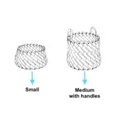 Sestriere baskets, line drawings, layered conical construction, rectangular segments, four curved handles on medium size, white background.