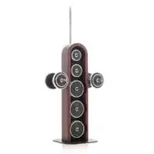Adjustable dumbbell set with wood-grain cylinder, metal weights labeled 1.25-7.5, circular base, and metallic adjustment handle on white background.