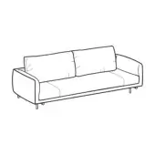 Three-seater sofa, avenue – 3sms, with rectangular form, angled backrest, square cushions, and slender cylindrical metallic legs.