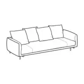 Three-seater sofa, avenue soft – 3sms, with rectangular shape, angled backrest, square cushions, and cylindrical legs.