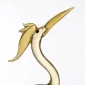 Glass bird sculpture, champagne gold, with curved neck and translucent white head, featuring stylized golden glass feather wings.