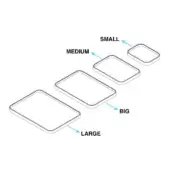 Rectangular jane trays set in dark gray frame with light gray interiors, staggered isometric view, matte finish, graduated sizes.