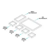 Nested trays set, light acrylic, rectangular and square shapes, glossy finish, layered arrangement, studio product shot, white background.