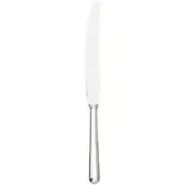 Silver table knife with polished blade, slender handle, and rounded tip, studio shot against a white background.