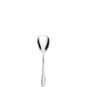 Silver ice cream spoon with rounded bowl and tapered handle, presented on a white background in bright, even lighting.