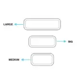 Rectangular size comparison graphic with light blue outlines, labeled “LARGE”, “BIG”, “MEDIUM” with arrows on a white background.
