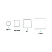 Square trays, dark gray frame, light blue interiors, increasing size from small to large, horizontal arrangement with arrows, white background.