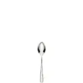 Silver coffee spoon with oval bowl and pointed handle, polished stainless steel, centered on white background, studio lighting.
