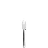 Stainless steel parmesan fork with slender handle and three curved tines, polished reflective finish, IKEA branding stamped near the head.