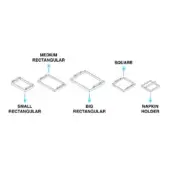 Geometric diagram showing rectangular and square shapes transforming into a wireframe napkin holder, gray tones, white background.