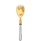 Serving fork with golden horn bowl and polished silver handle, featuring five tines and black accent near the bowl connection.