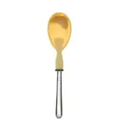 Silver serving spoon with horn accent, featuring a teardrop handle and polished golden yellow bowl, studio product shot.