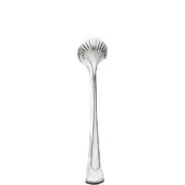 Silver ice tongs with fan-shaped heads and triangular handles, studio shot on white, polished metal, detailed radiating segments.